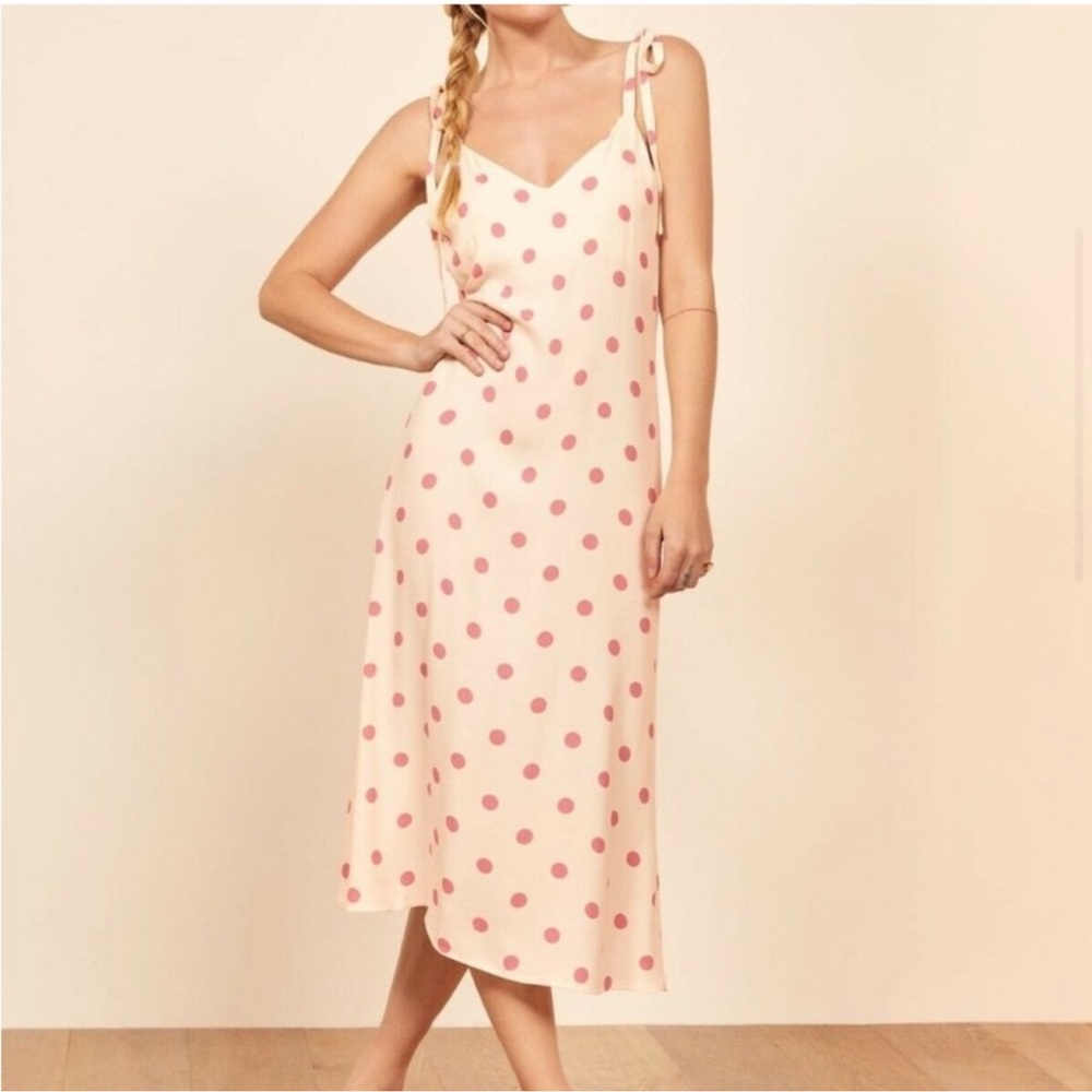 Reformation Jade Cream Pink Polka Dot Midi Dress
